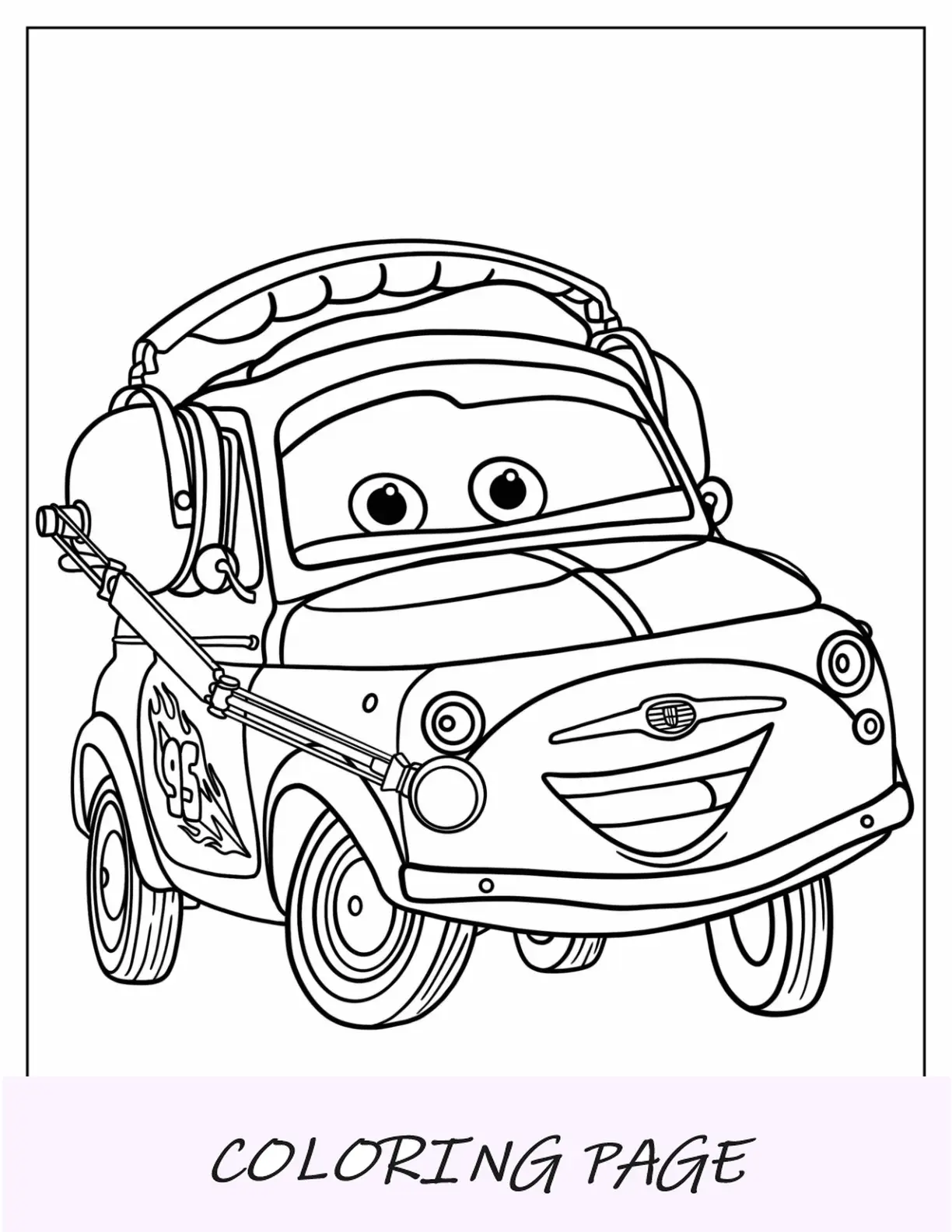 Página para colorear de coches de Easy Luigi con auriculares