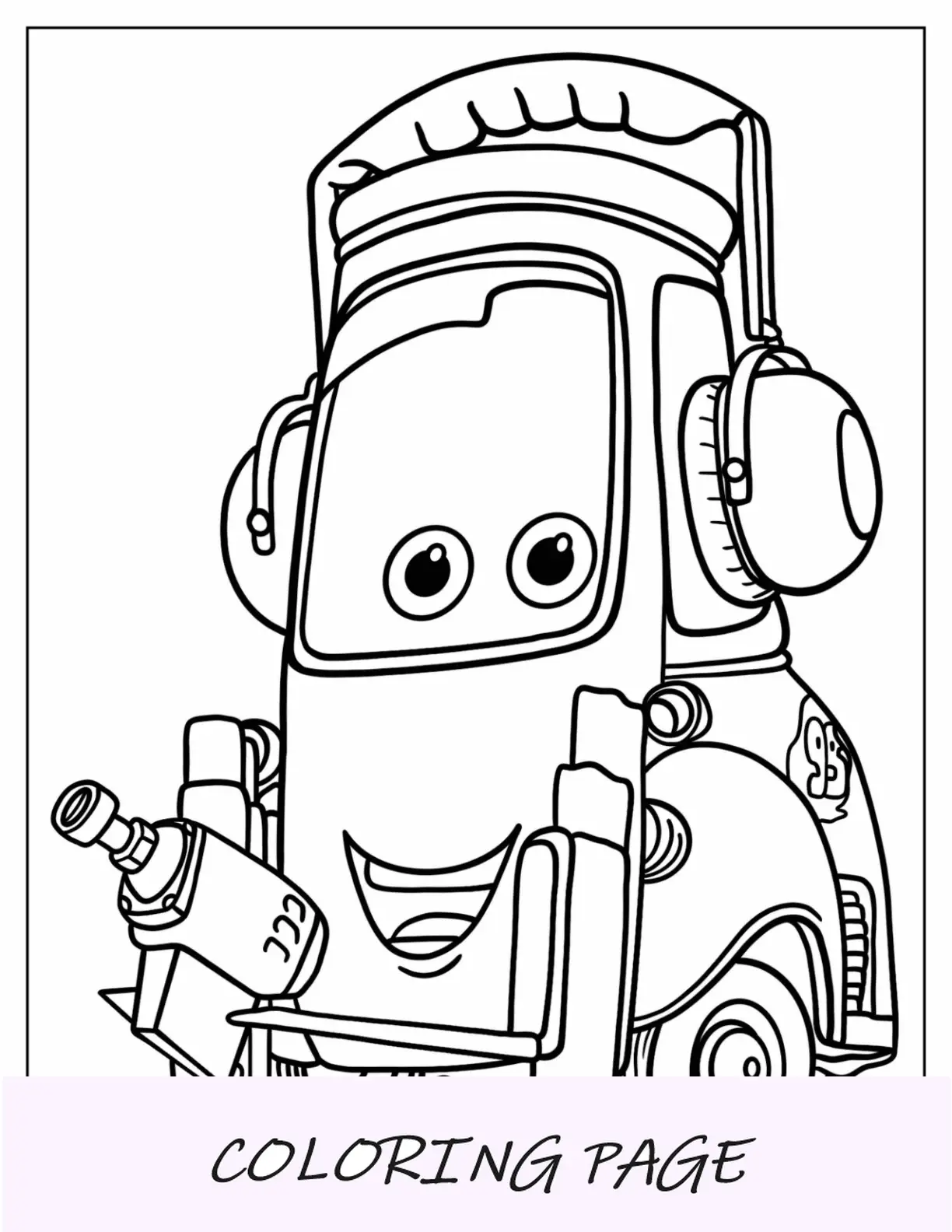 Página para colorear de coches del lindo Guido para niños en edad preescolar