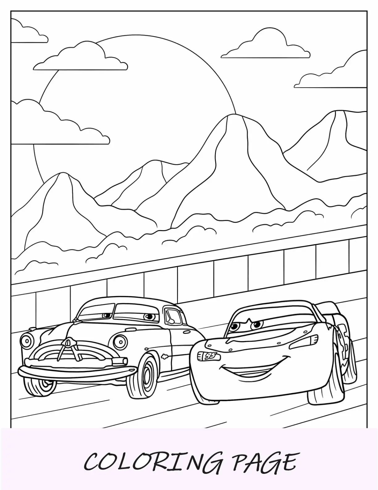 Dibujo para colorear de Cars de Rayo McQueen con Doc Hudson