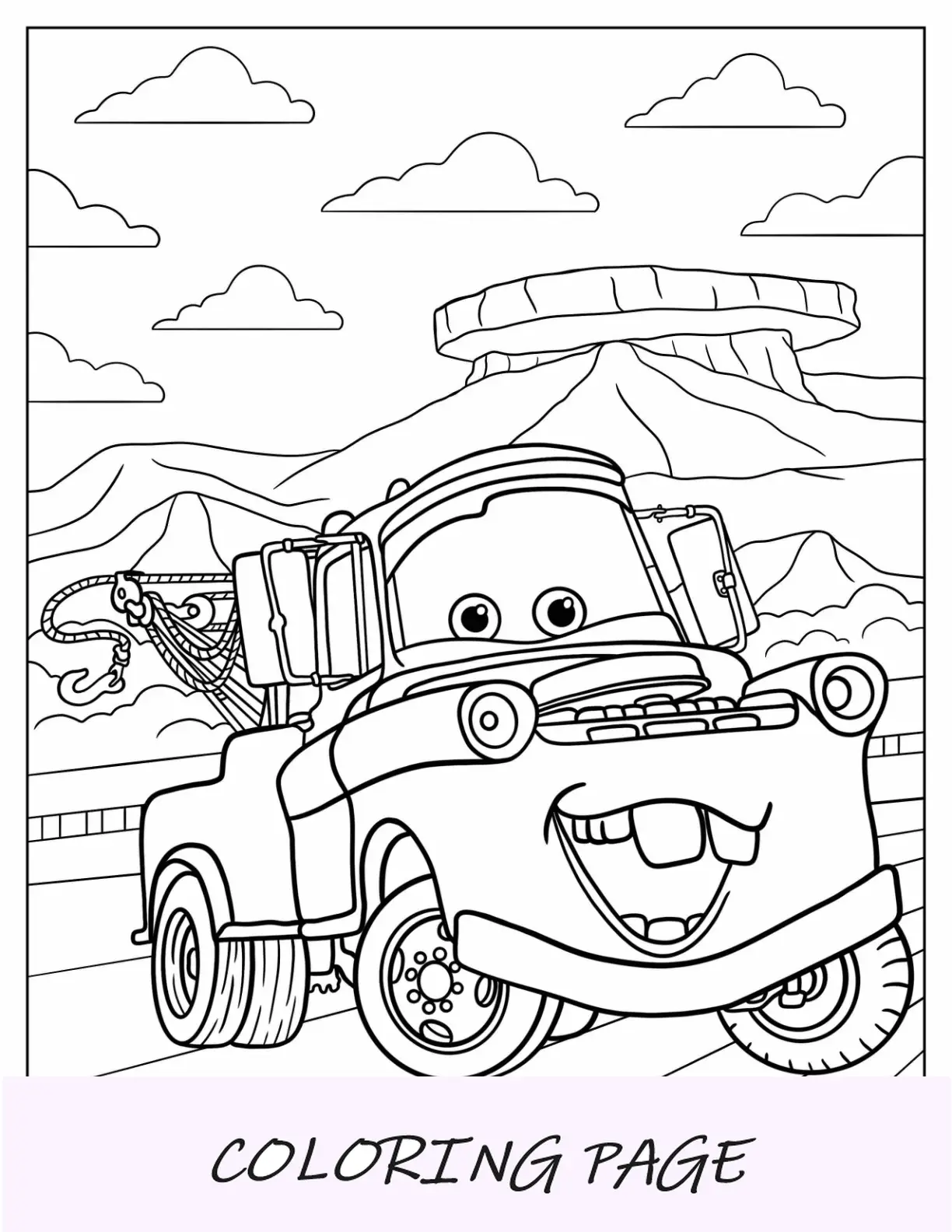 Dibujo para colorear de coches de Mater alegre para niños