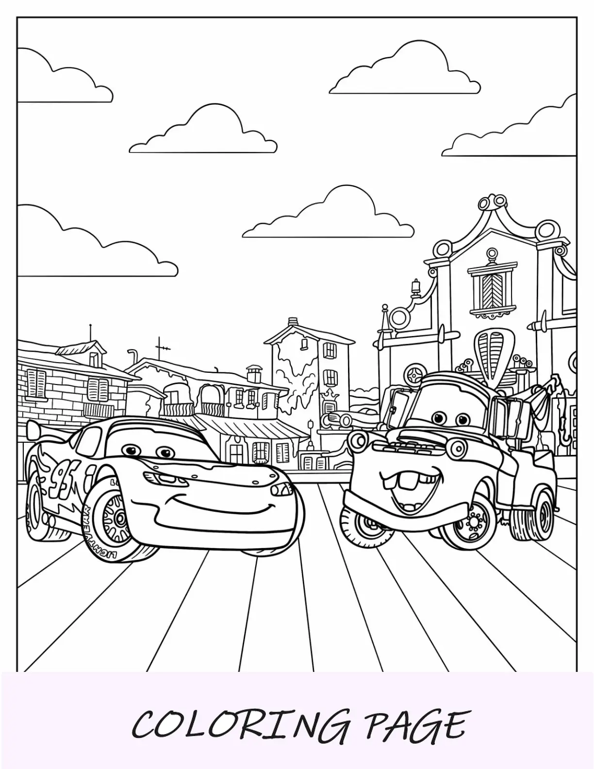 Dibujo para colorear de Cars de Rayo McQueen con Mater