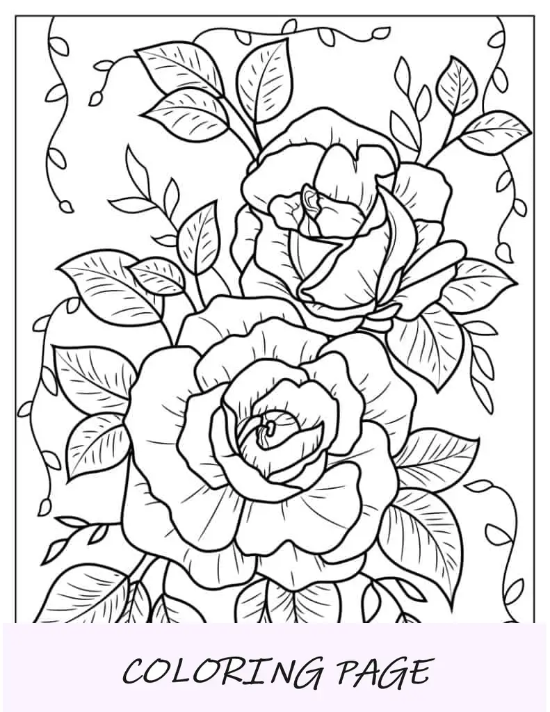 Diseño floral de rosas para colorear