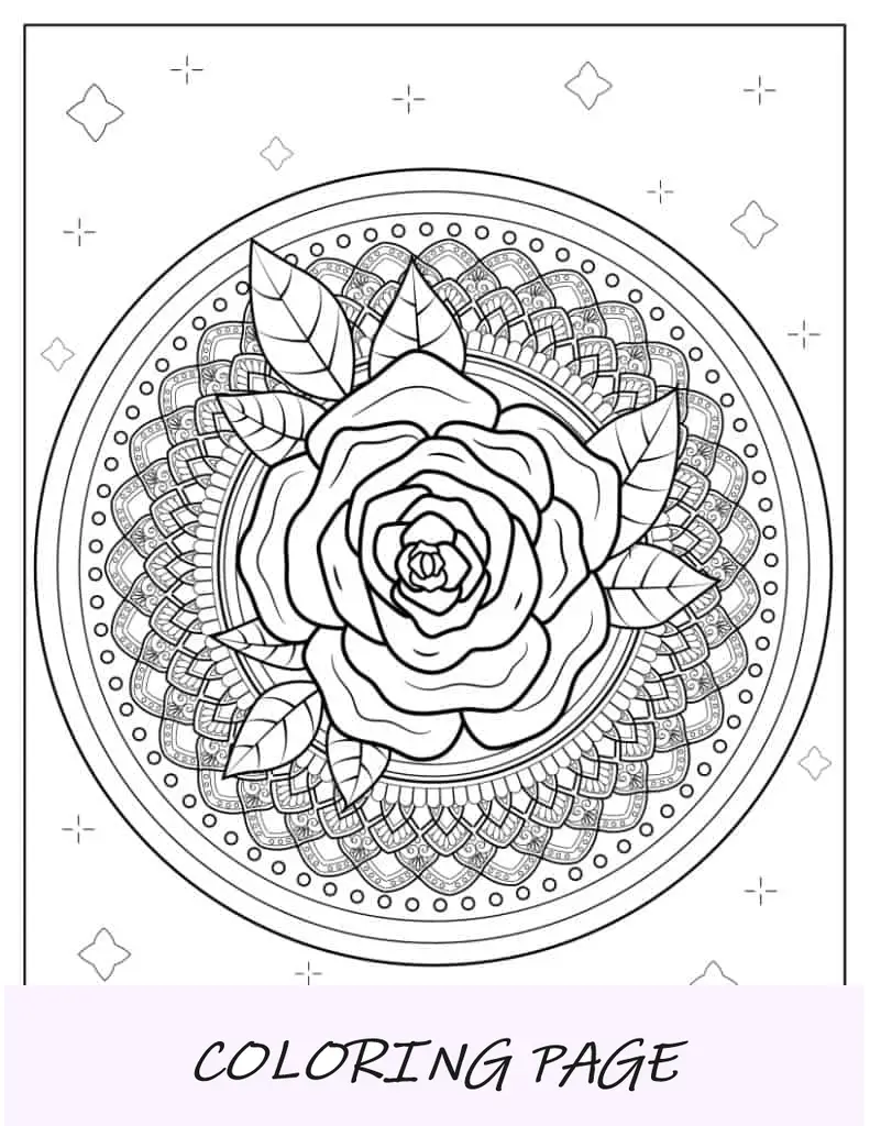 Página para colorear de mandala rosa para adultos