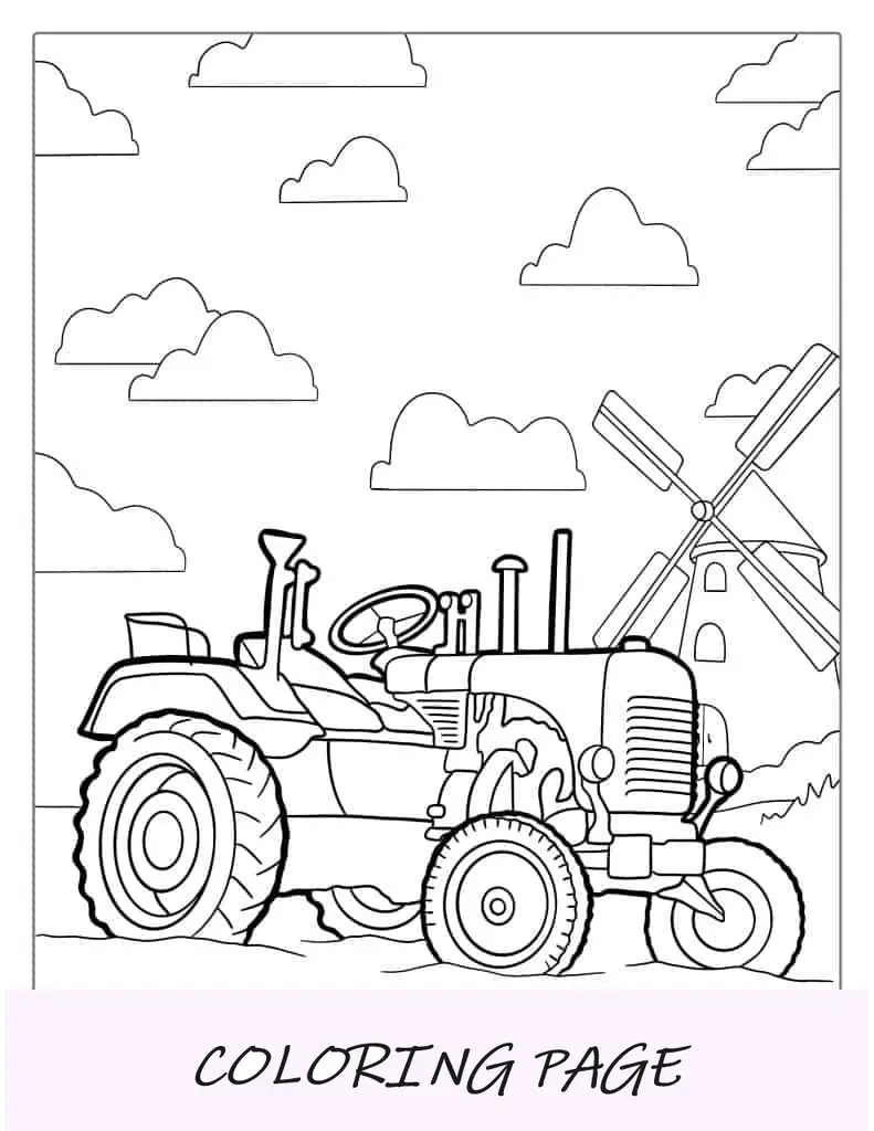 Alter Traktor sitzt auf dem Feld zum Ausmalen