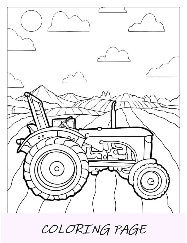Traktor auf dem Bauernhof zum Ausmalen für Kinder