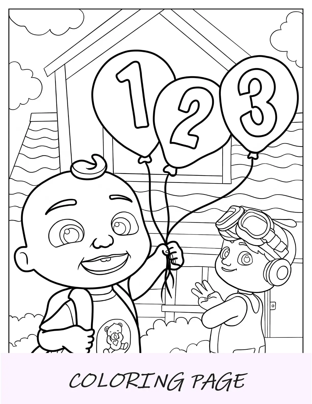 CoComelon Pagina da colorare di JJ con palloncini numerati