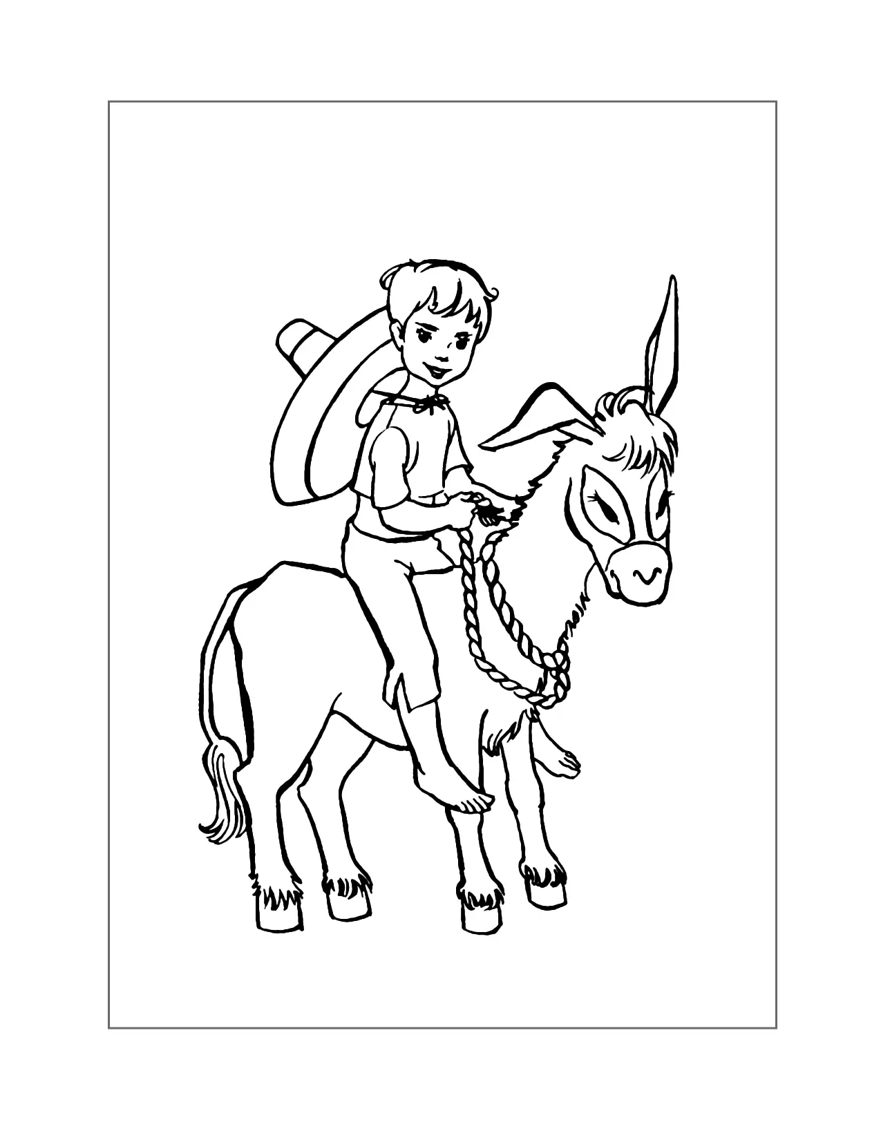 Boy Riding Donkey Coloring Page