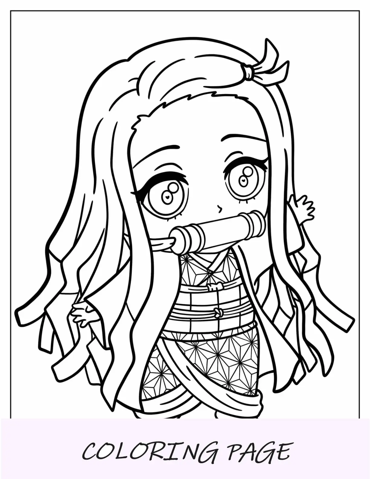 Dibujo para colorear Kawaii Chibi Nezuko vistiendo bambú