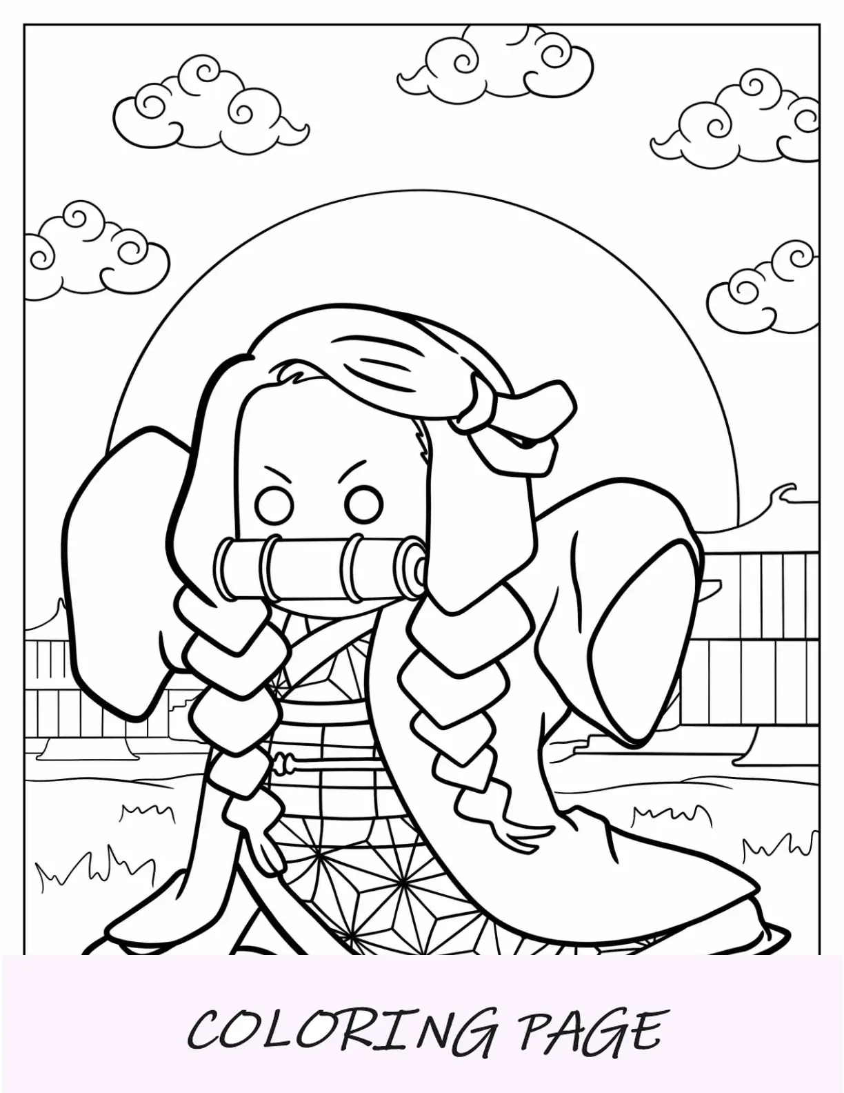 Página para colorear de Chibi Nezuko enojado para niños en edad preescolar