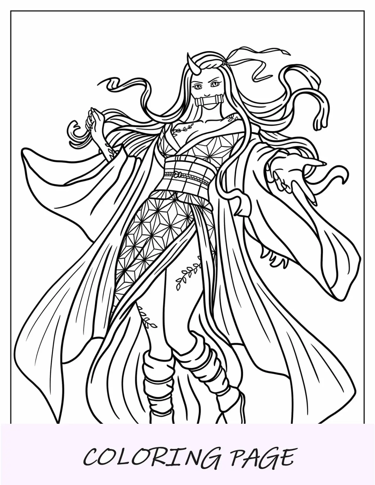Dibujo para colorear Demonio Nezuko con cuerno