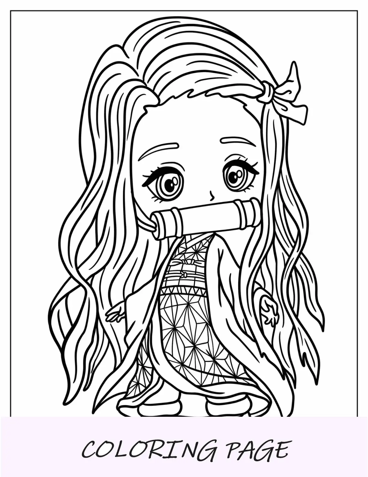 Dibujo para colorear de Chibi Nezuko mordiendo bambú