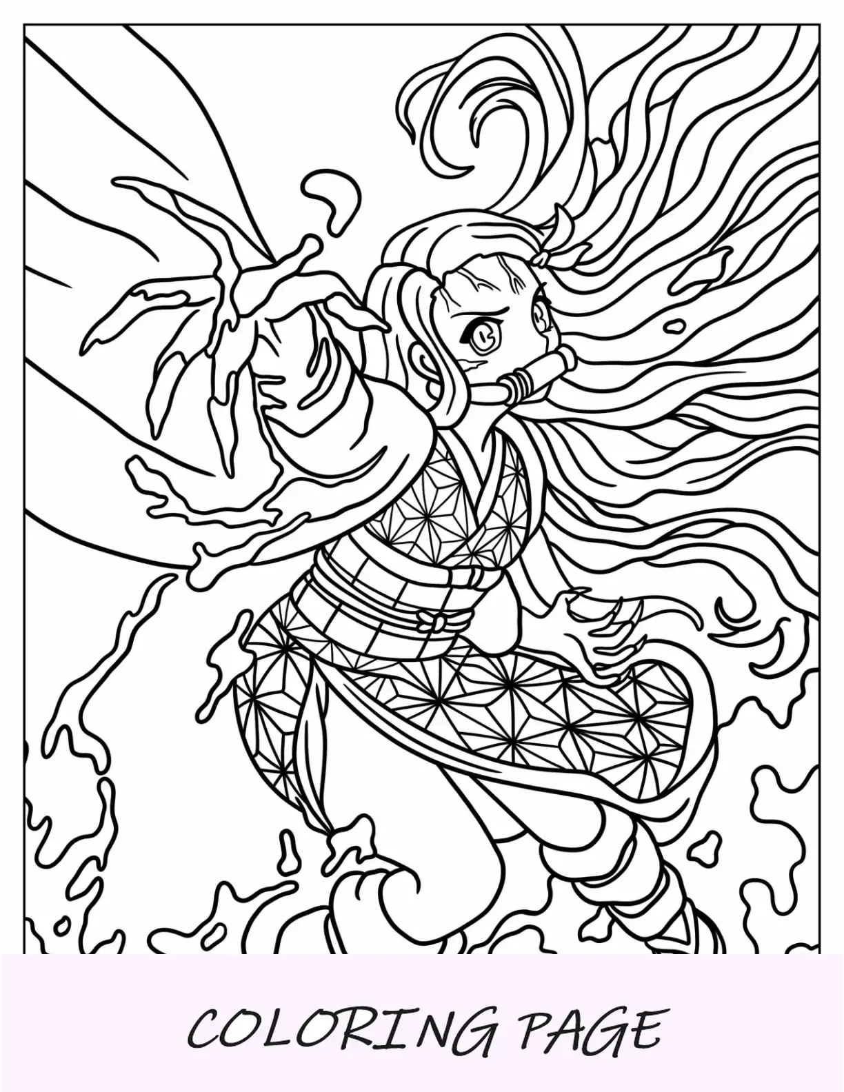 Página para colorear de Nezuko luchando en forma de demonio
