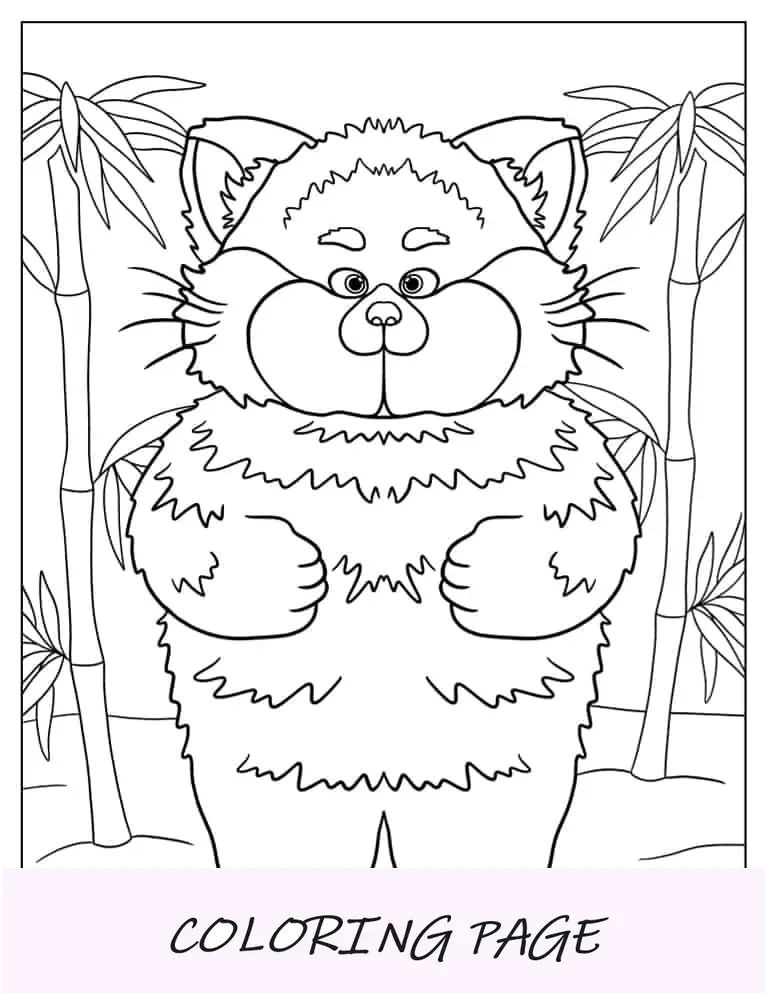 Foglio da colorare panda rosso a tema Kawaii
