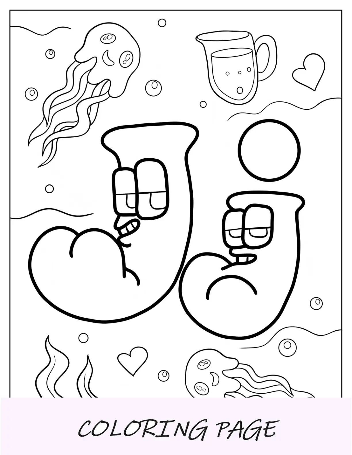 Alfabeto Lore Pagina da colorare Lettera J per meduse