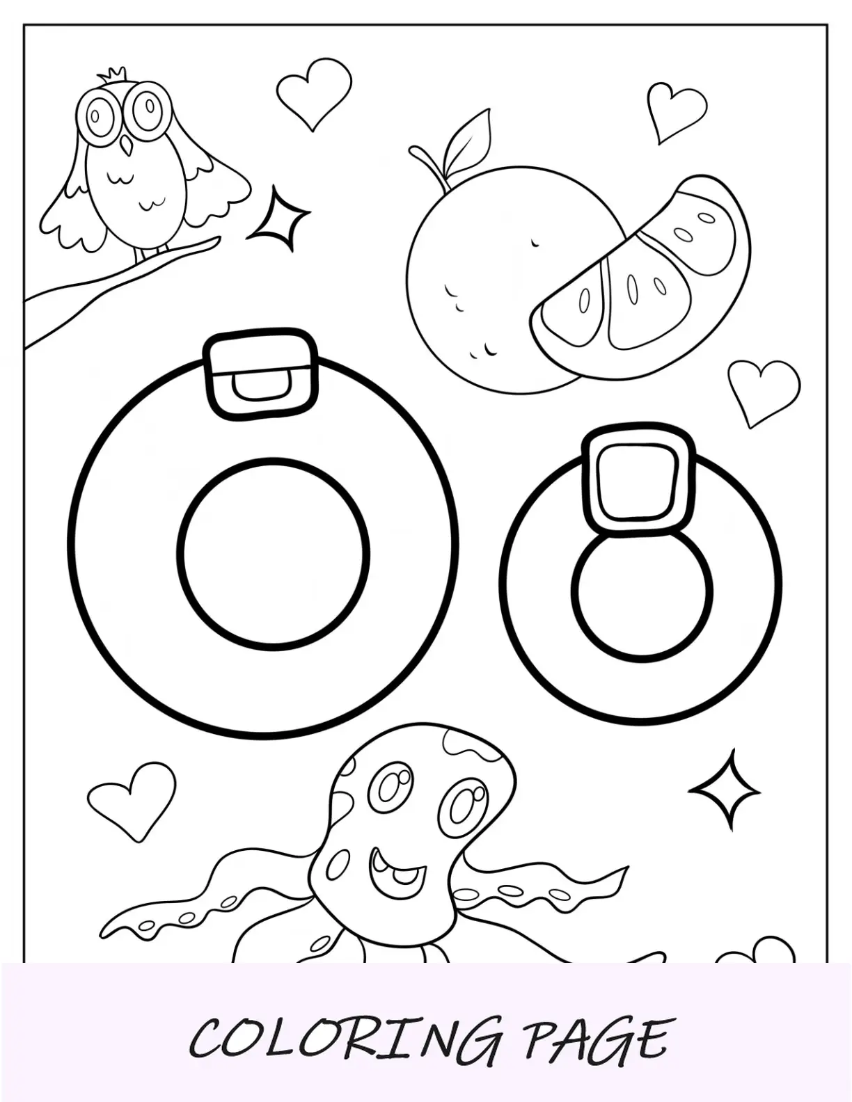 Alfabeto Lore Pagina da colorare Lettera O per polpo e arancia