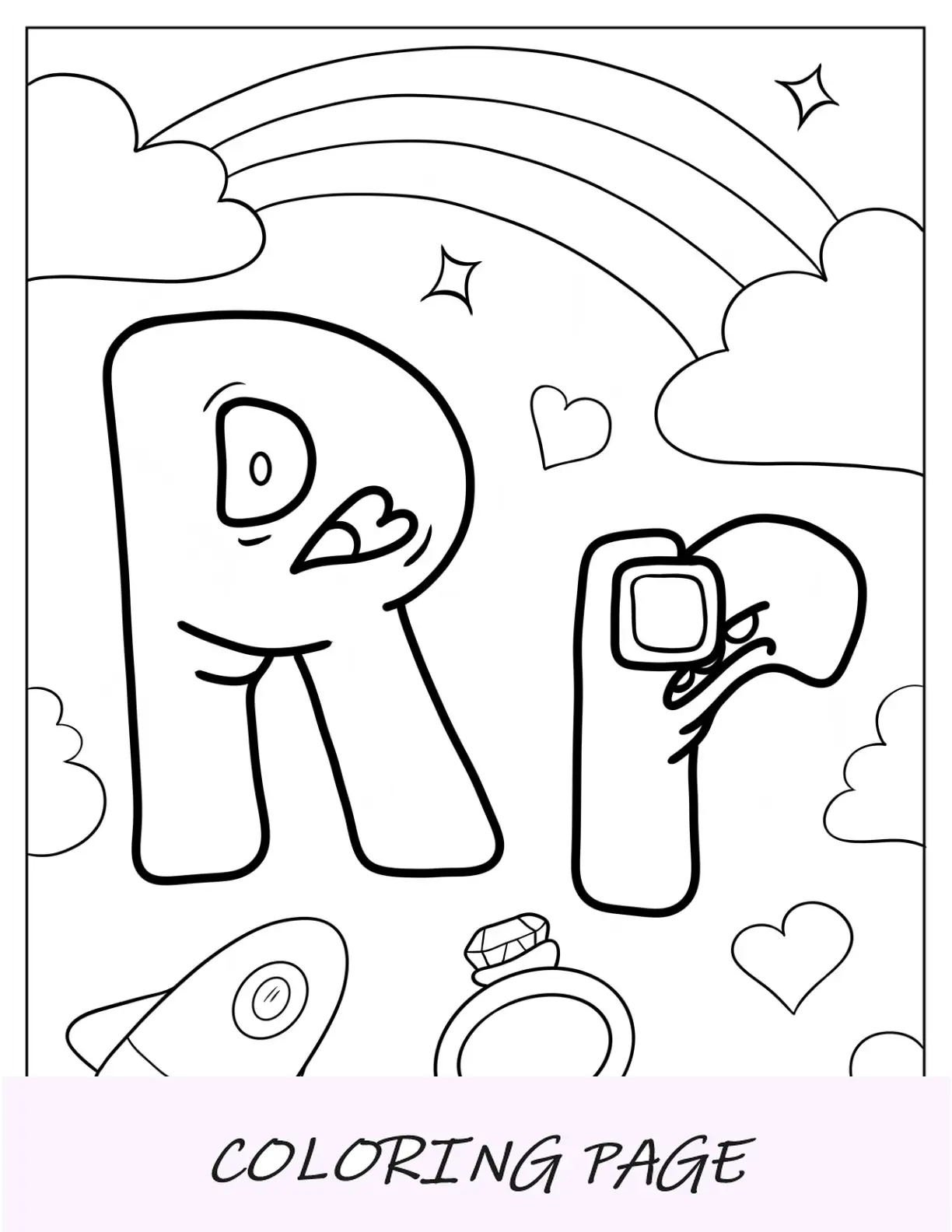 Alfabeto Lore Pagina da colorare Lettera R con arcobaleno per bambini