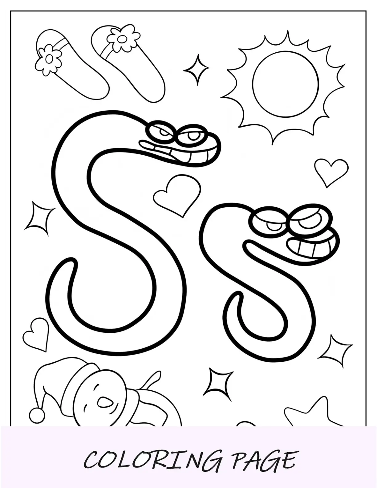 Snake Alphabet Lore Pagina da colorare Lettera S per sole e sandali