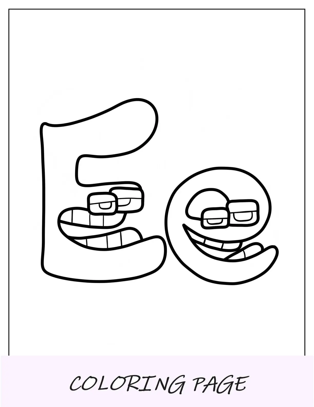 Alfabeto facile Lore da colorare Pagina Lettera E Contorno