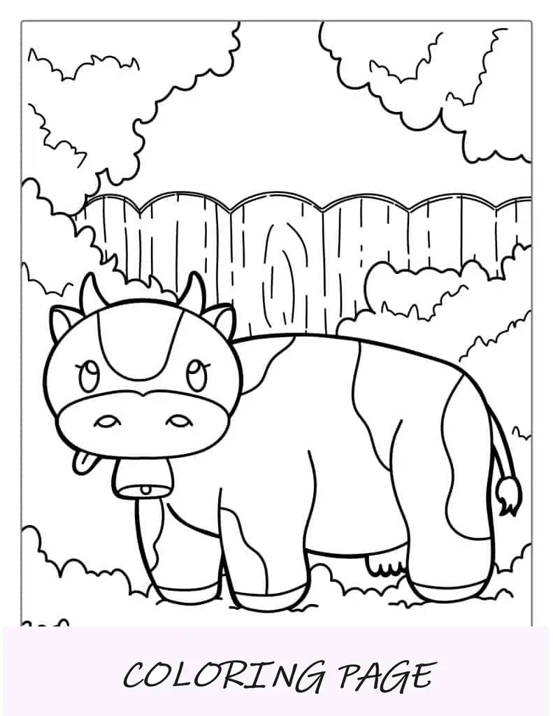 Folha para colorir de vaca de desenho animado para crianças