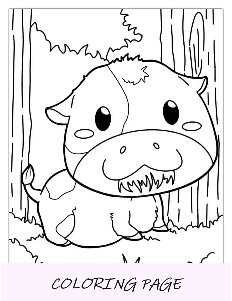 Folha para Colorir Bebê Vaca Feliz Comendo Grama
