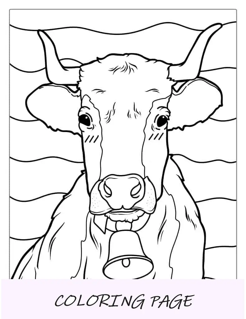 Página para colorir de vaca Jersey com sino