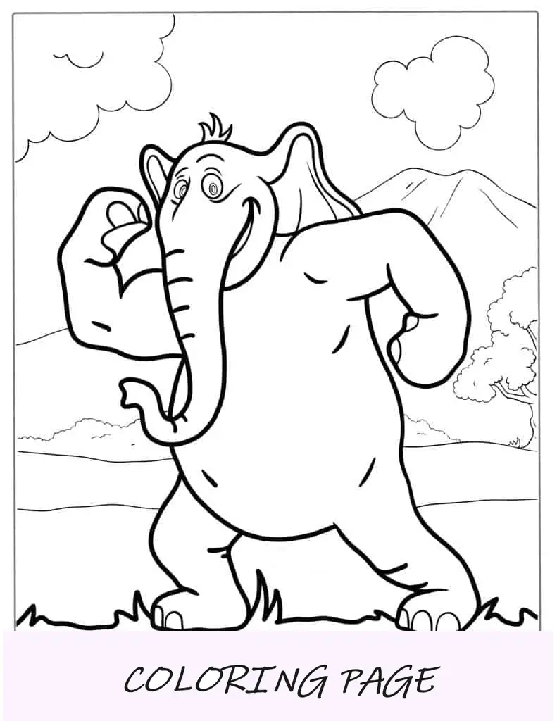 Página para colorir do Dr. Seuss Horton, o elefante