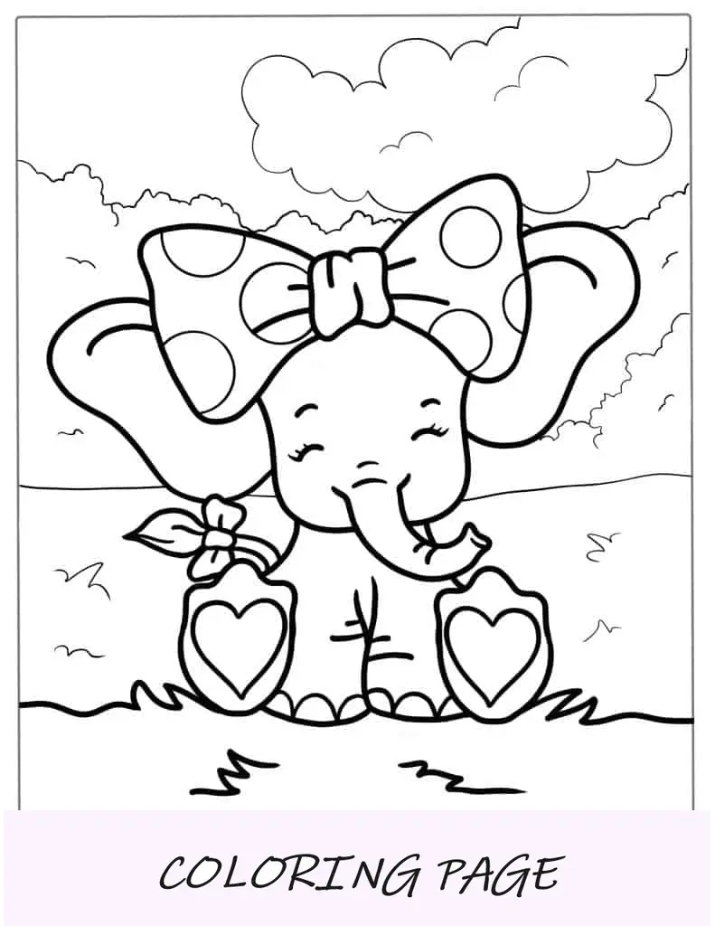 Elefante bebê fofo com arco para colorir