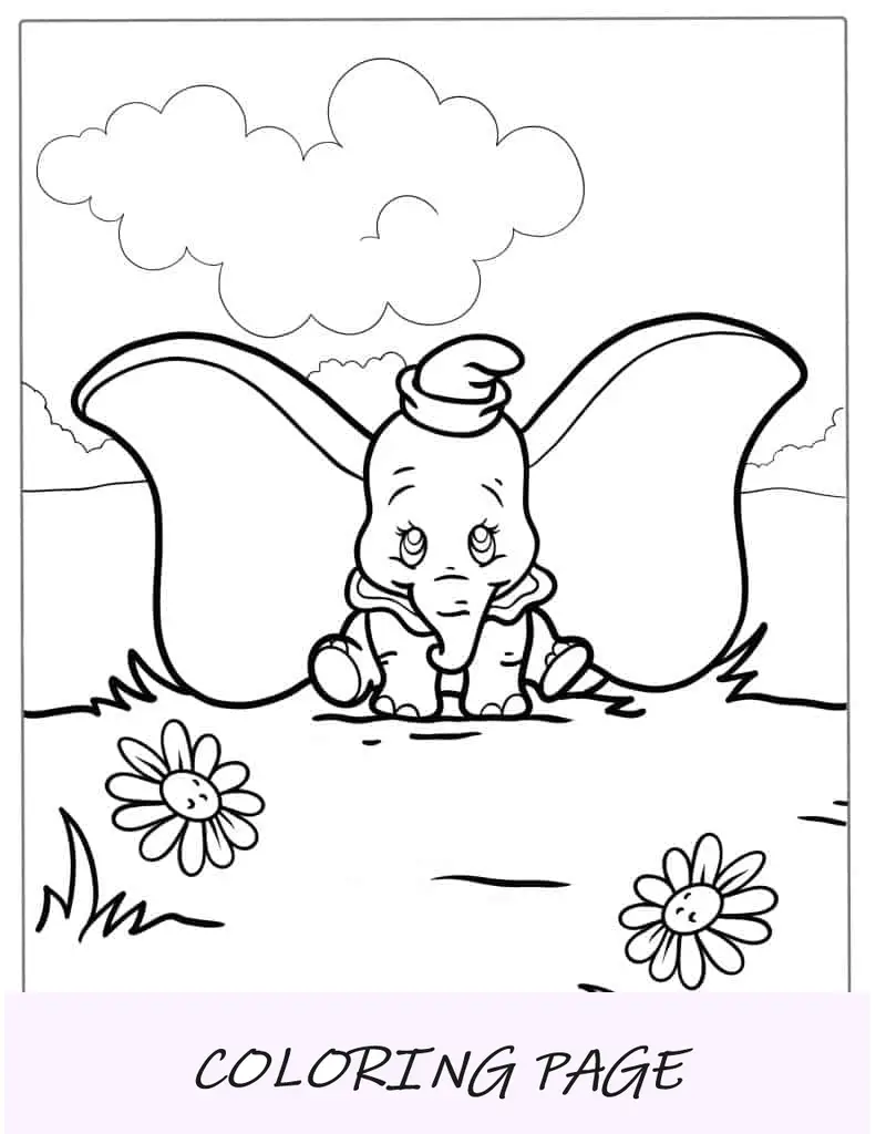 Página para colorir fácil de Dumbo, o elefante