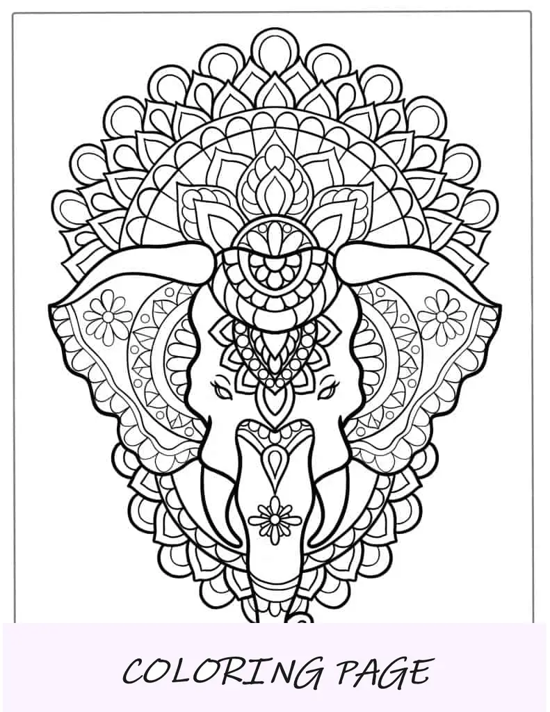 Elefante mandala detalhado para colorir com presas