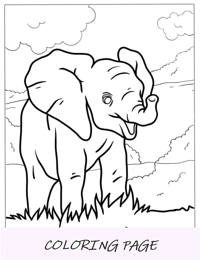 Elefante fofo fácil de colorir para crianças