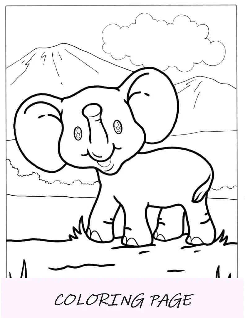 Elefante de desenho animado fácil de colorir