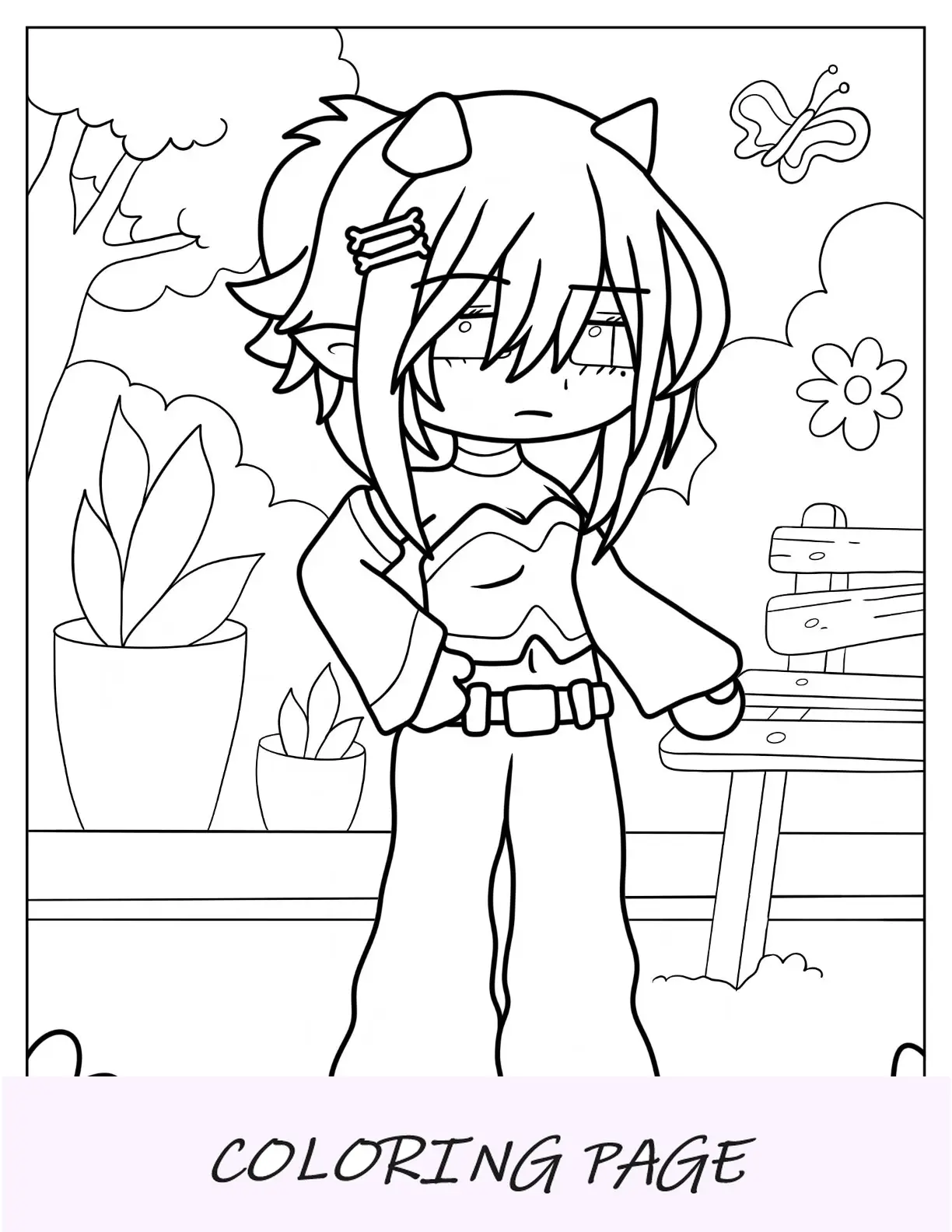 Gacha Life Pagina da colorare di ragazza emo con orecchie di gatto