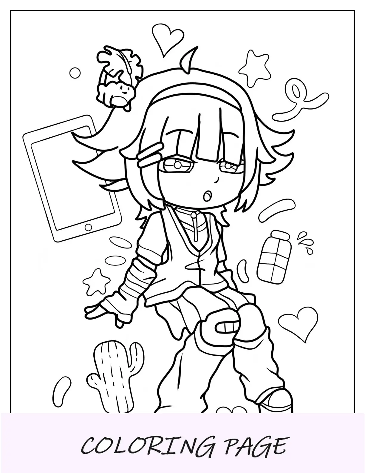 Gacha Life Pagina da colorare di una ragazza carina che si siede