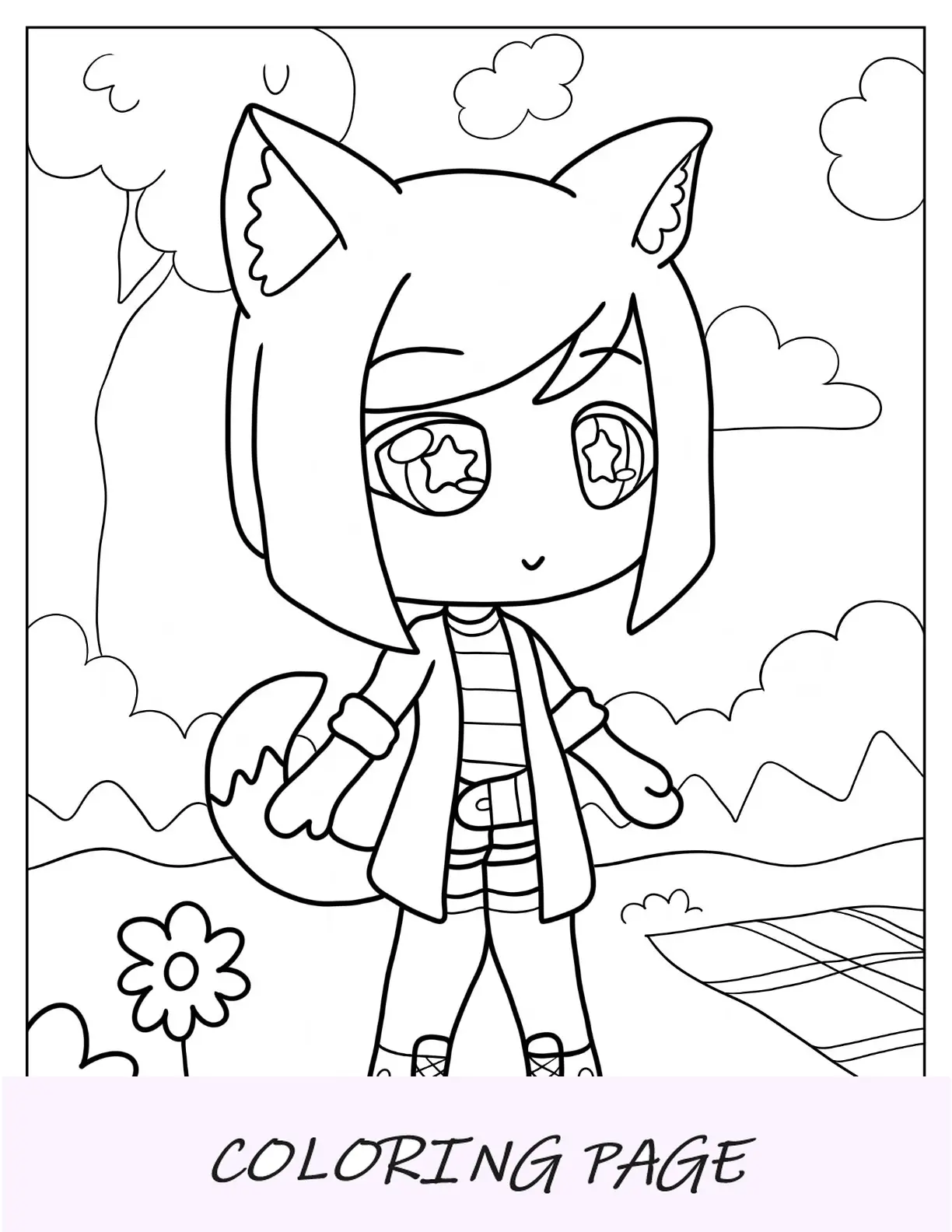 Pagina da colorare di Gacha Life di Easy Gacha Life Cat Girl per bambini