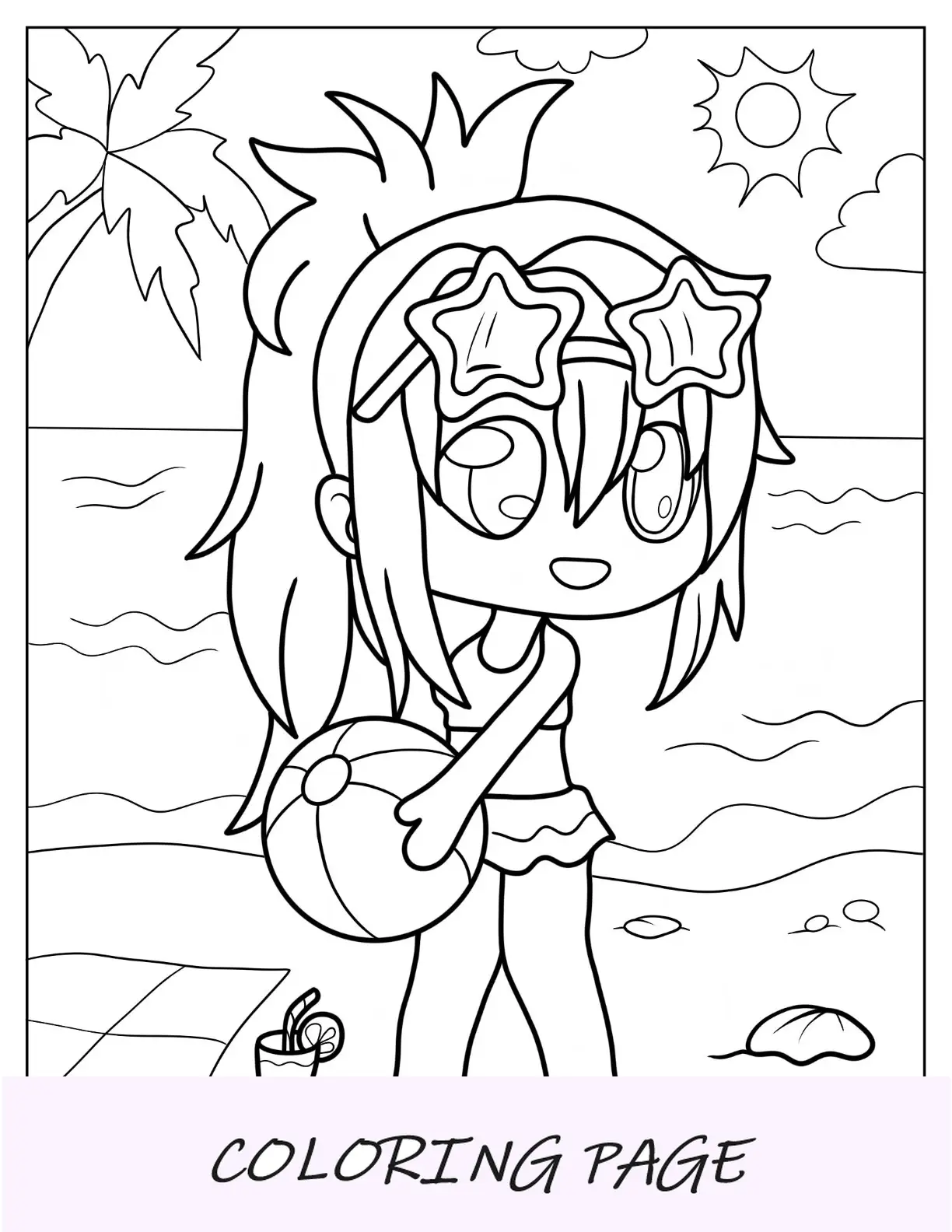 Gacha Life Pagina da colorare di una ragazza carina che tiene un pallone da spiaggia