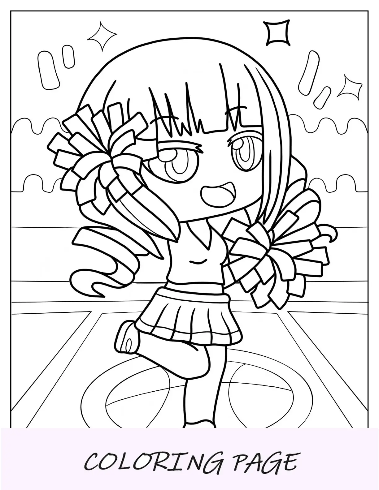 Gacha Life Pagina da colorare di Cheerleader Kawaii con pon pon