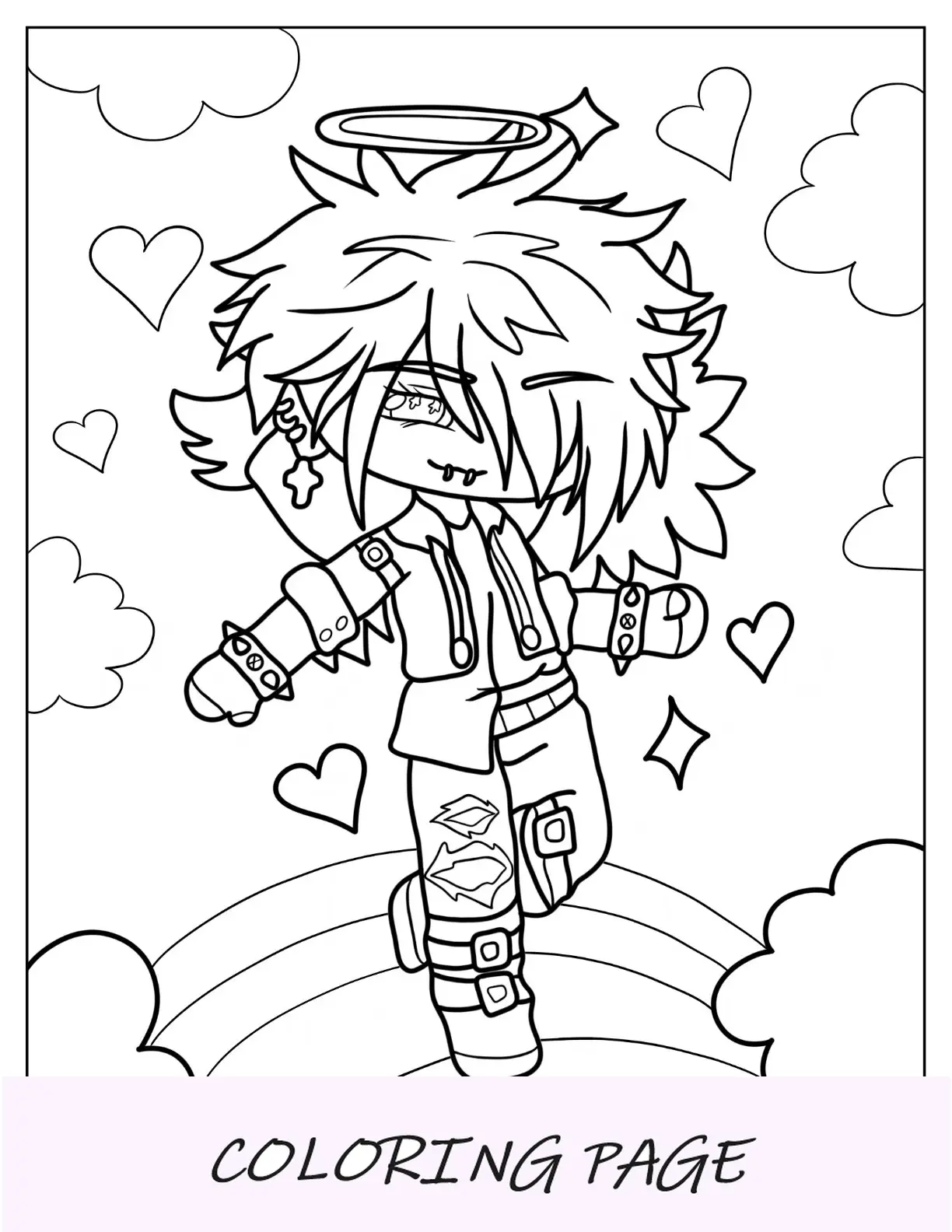 Gacha Life Pagina da colorare di un ragazzo punk con piercing e aureola