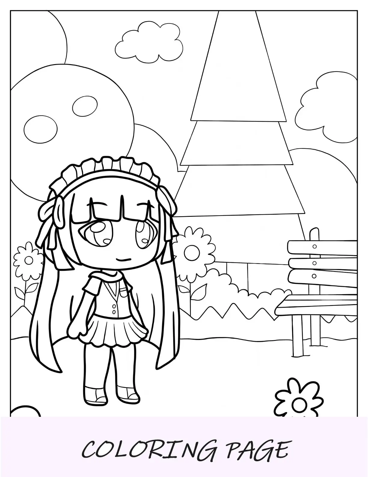 Gacha Life Pagina da colorare di una ragazza della scuola che cammina in giardino