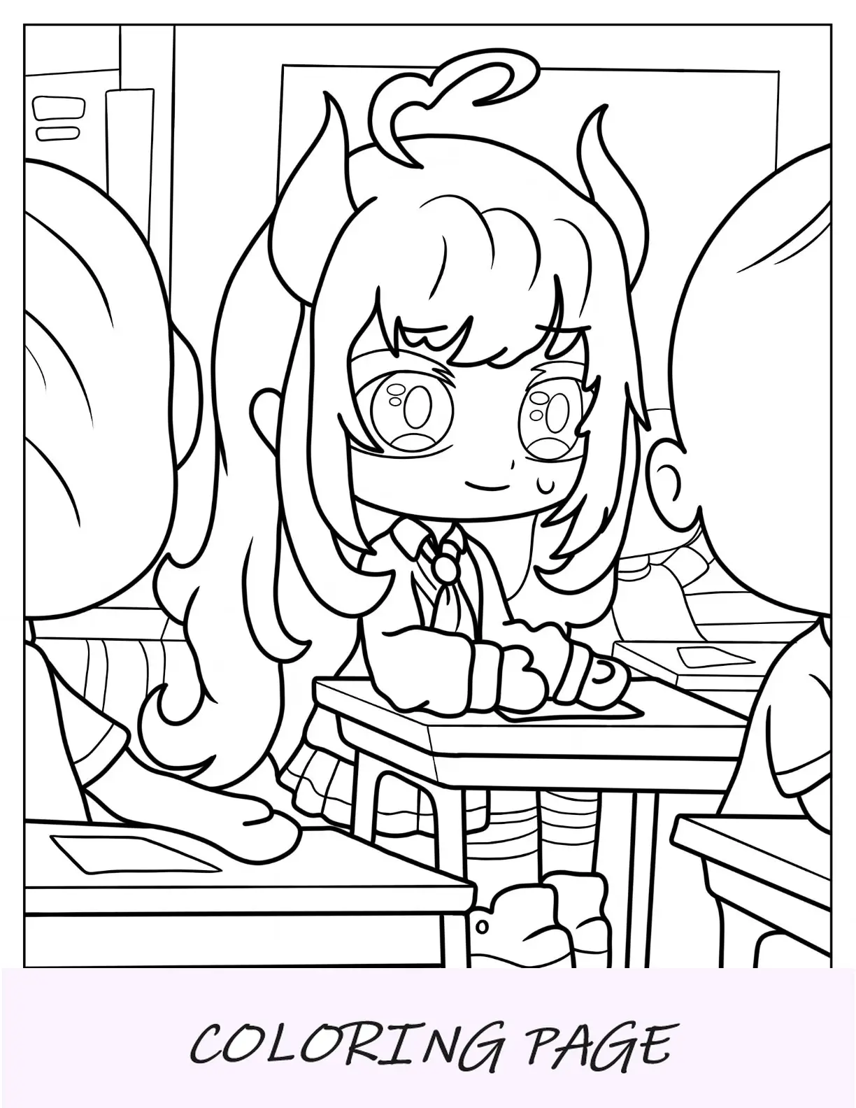 Gacha Life Pagina da colorare di una ragazza della scuola superiore in classe