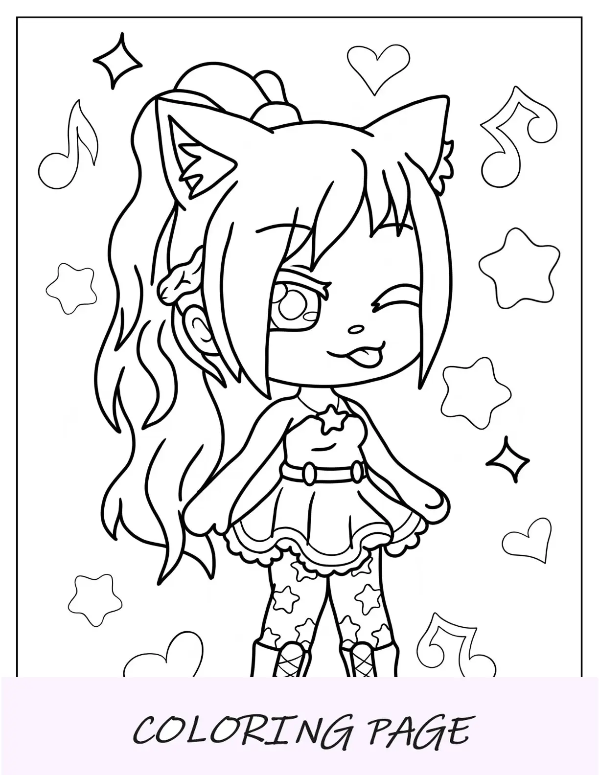 Gacha Life Pagina da colorare di una ragazza che fa l'occhiolino e indossa un vestito carino