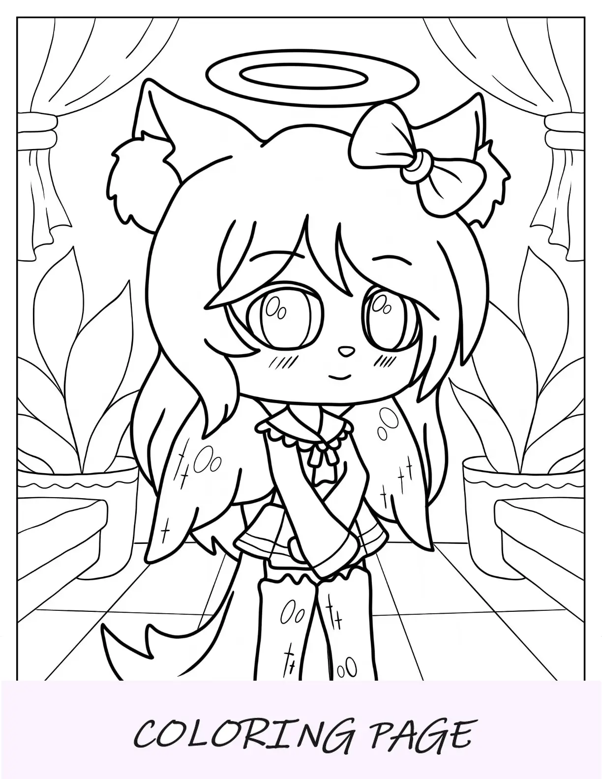 Gacha Life Pagina da colorare di Cat Girl in uniforme scolastica