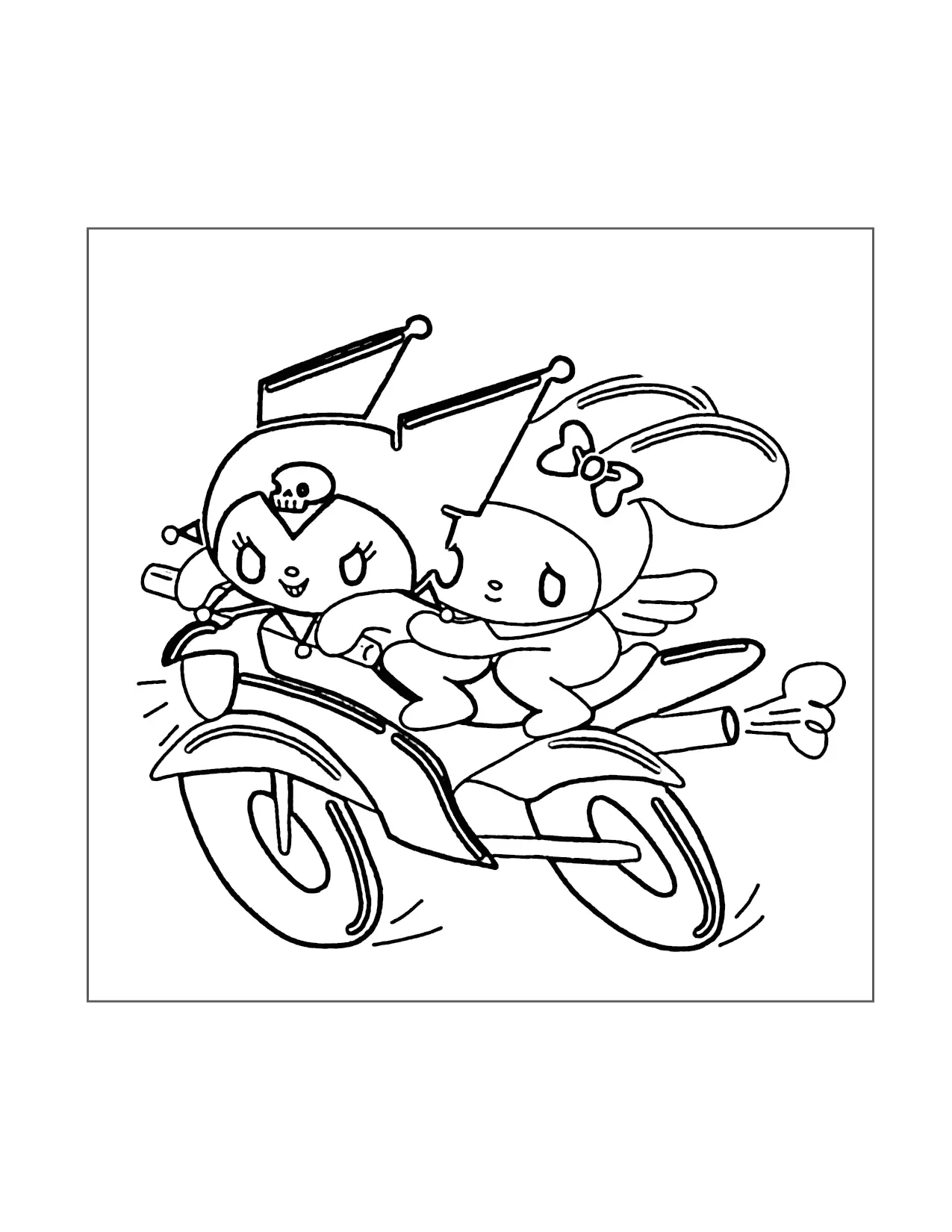 Kuromi And My Melody Riding Coloring Page