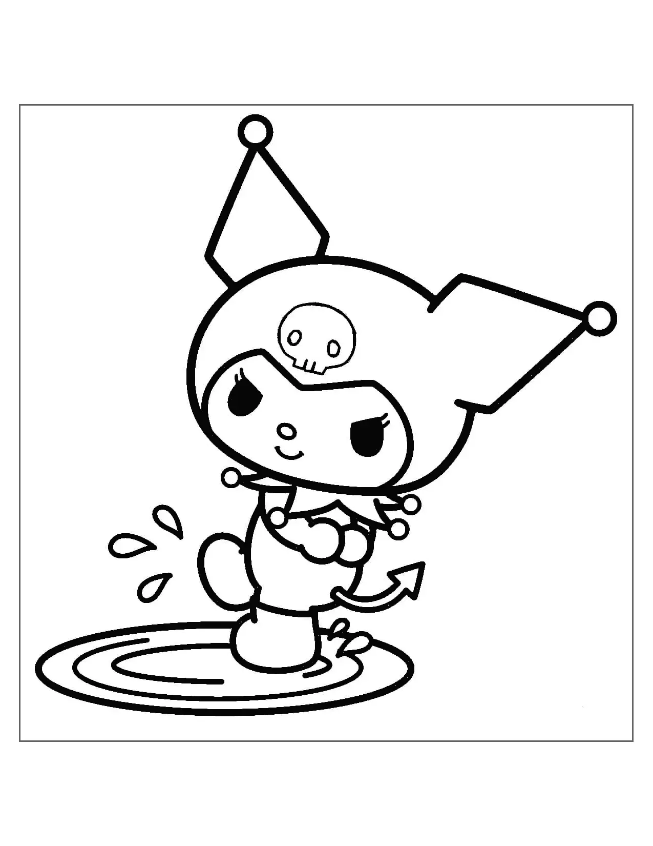Kuromi Splashes In Puddle Coloring Page