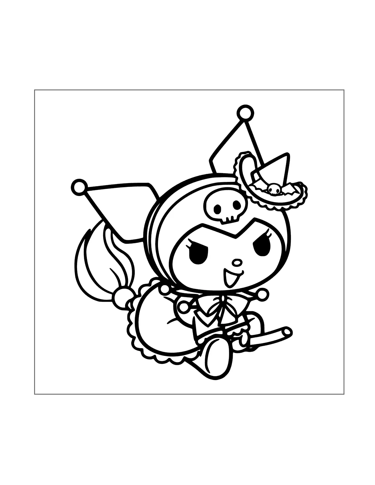 Kuromi Rides A Broom Coloring Page