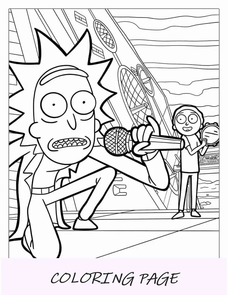Rick y Morty tocando música para colorear