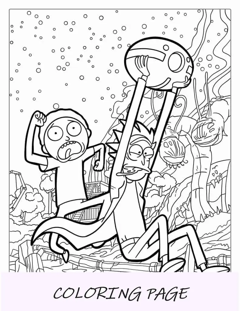 Rick y Morty huyendo del gusano alienígena