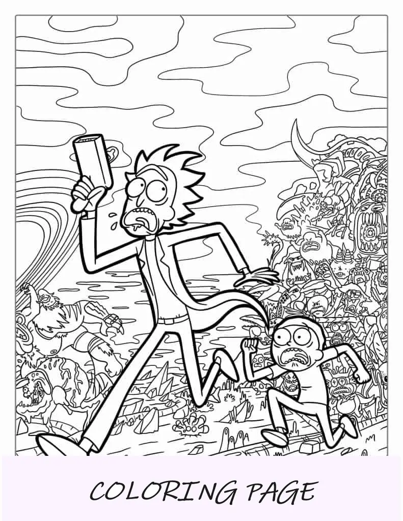 Rick Y Morty Huyendo De Los Aliens Para Colorear