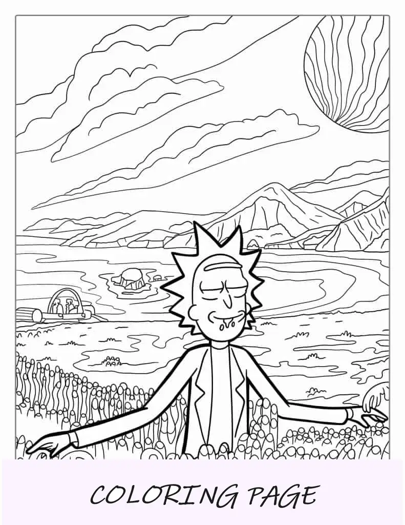 Rick caminando en el campo para colorear