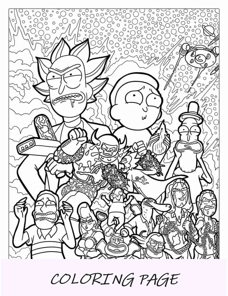 Personajes icónicos de Rick y Morty al color