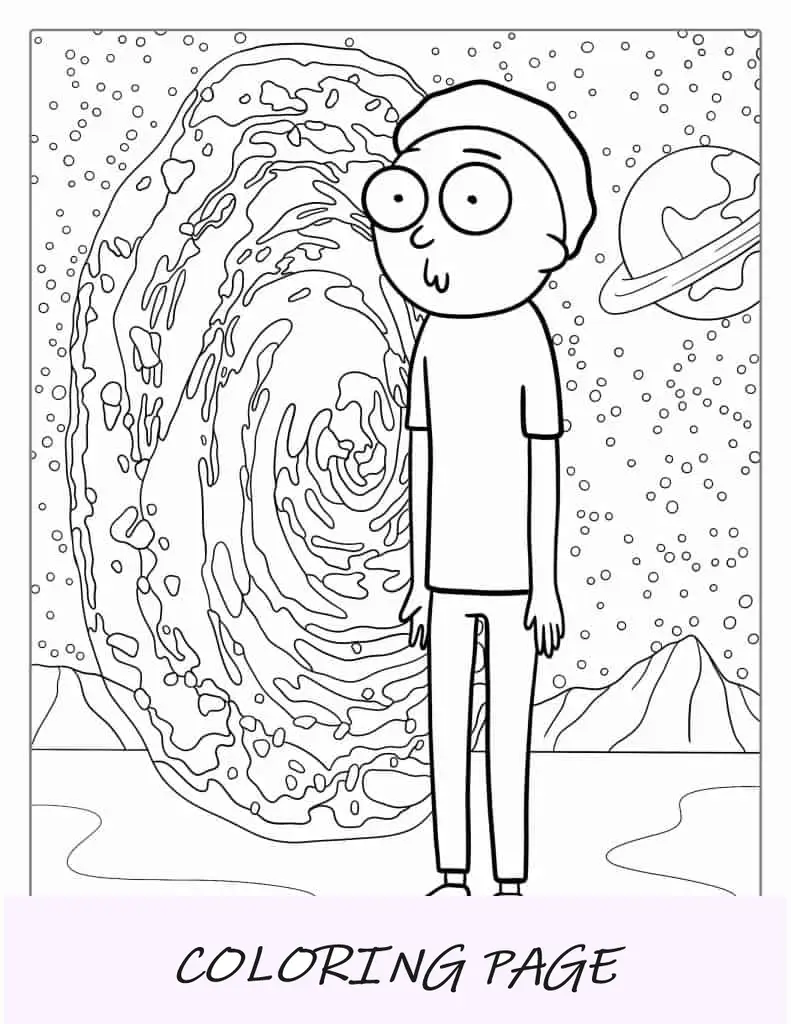 Morty junto a un agujero de gusano con los labios fruncidos